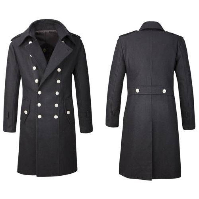 Mens Gothic Overcoat Military Double Breasted Wool Mens Trench Coat 